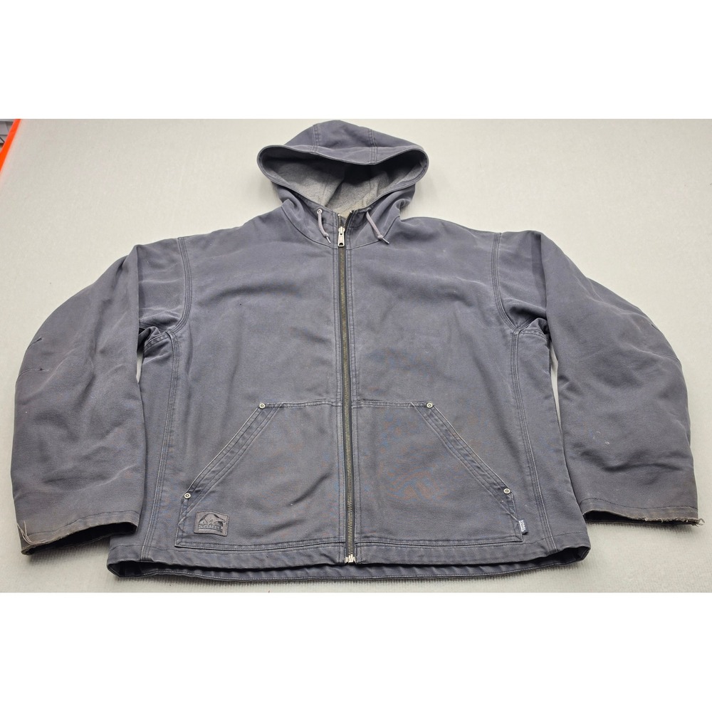 Sorel Hooded Work Jacket Mens L Gray Canvas Fleece Lined Full Zip F3 IM3000
